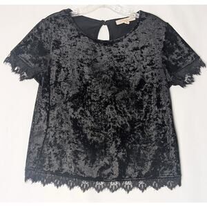 Whimsigoth Black velvet and lace top blouse size Medium REWIND Goth EMO